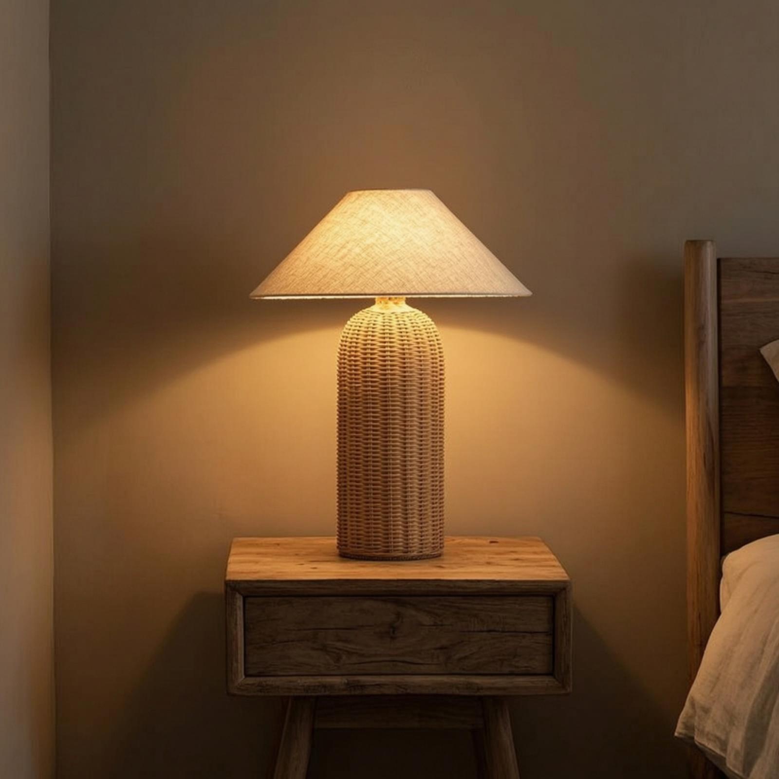 Decor Lighting Lamps - Bedside Lamp Rattan Base Fabric Shade