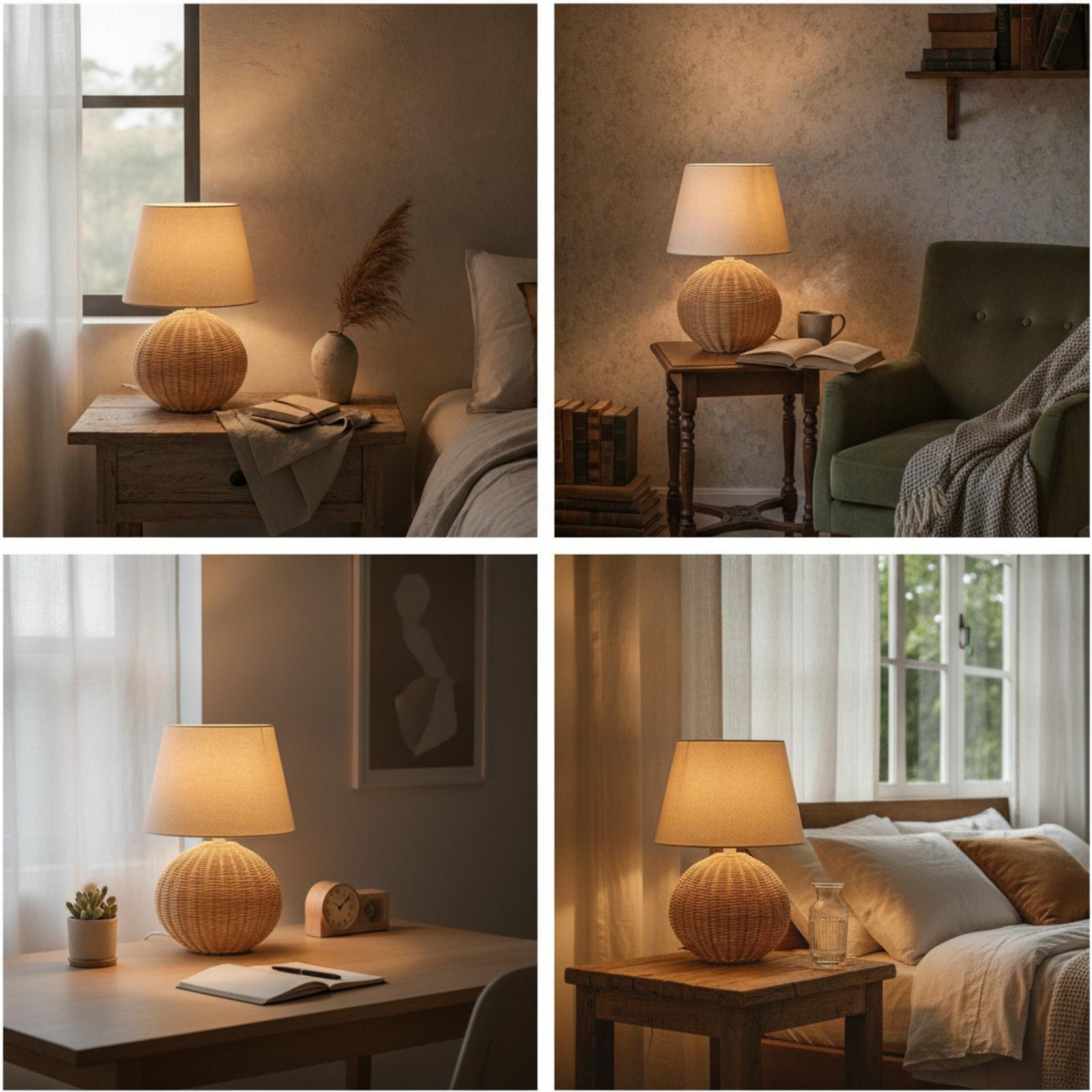Bedside Lamp Rattan Base Fabri - Decor Lighting Lamps 评论和价格
