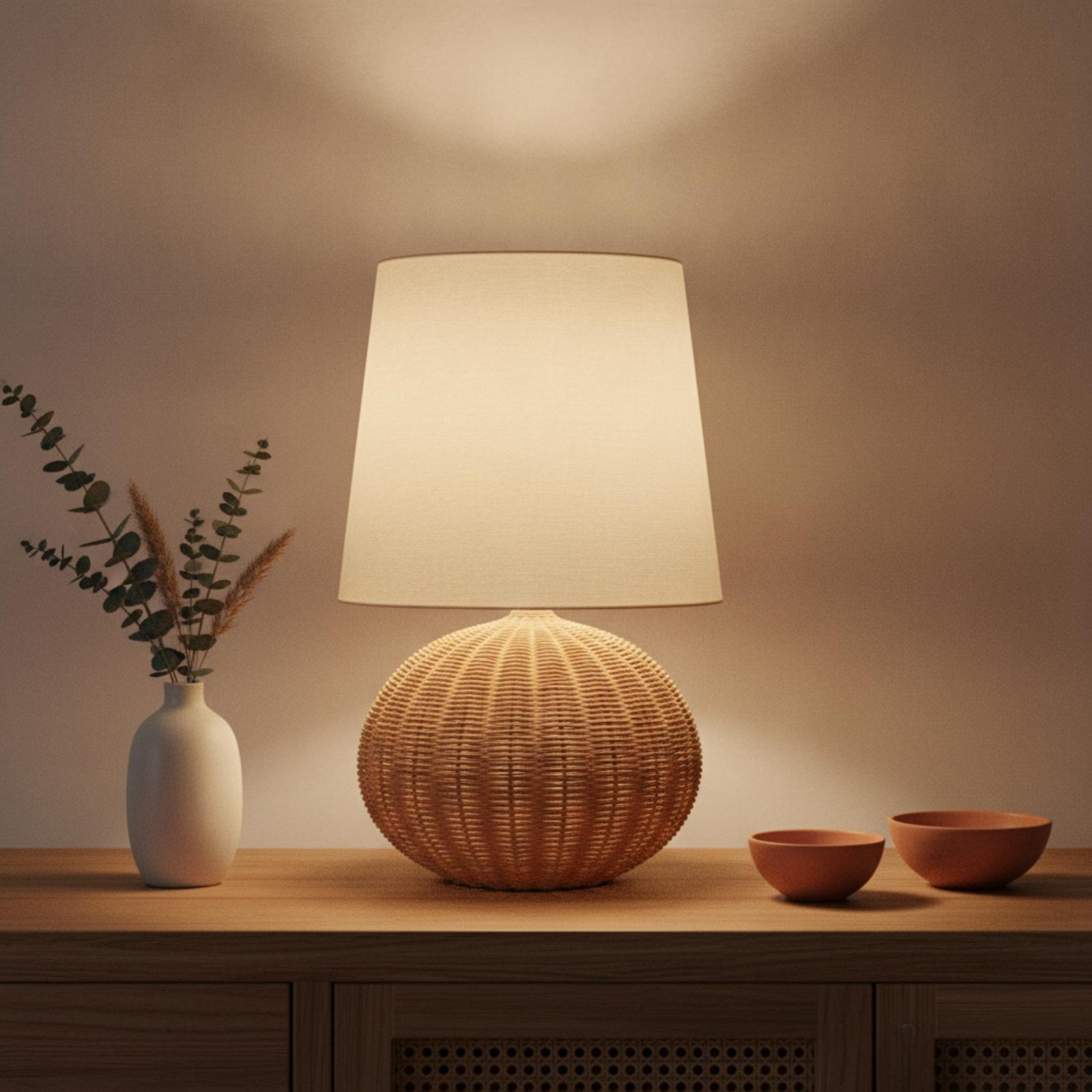 Bedside Lamp Rattan Base Fabri - Decor Lighting Lamps 评论和价格