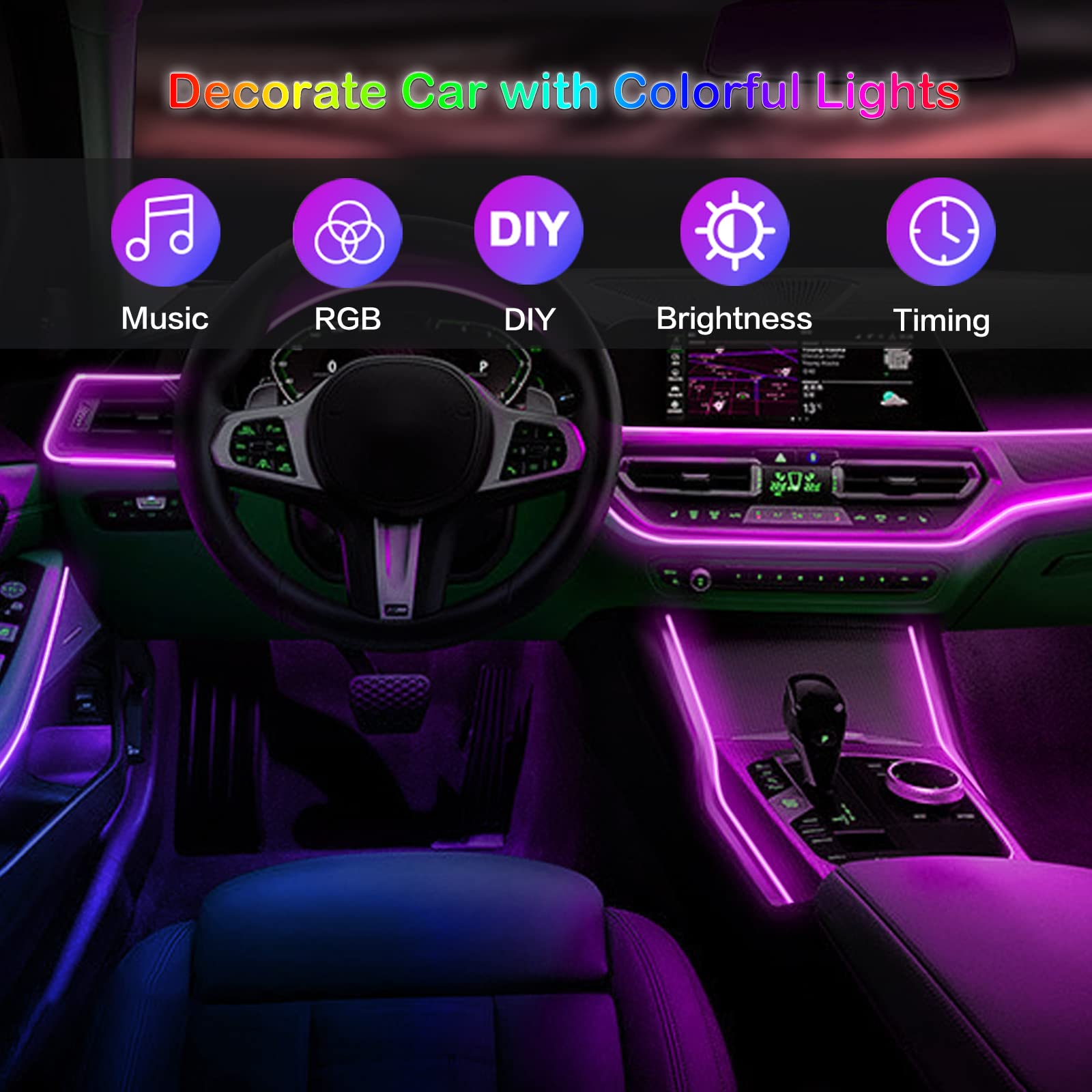 LED Car Interior Ambient Strip - Lighting Bolt Decor 评论和价格