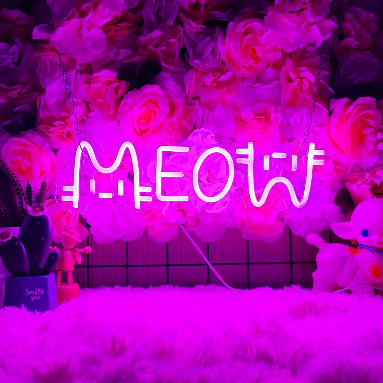 Meow Neon Sign Cat USB Powered - Lighting Decor For Home 评论和价格