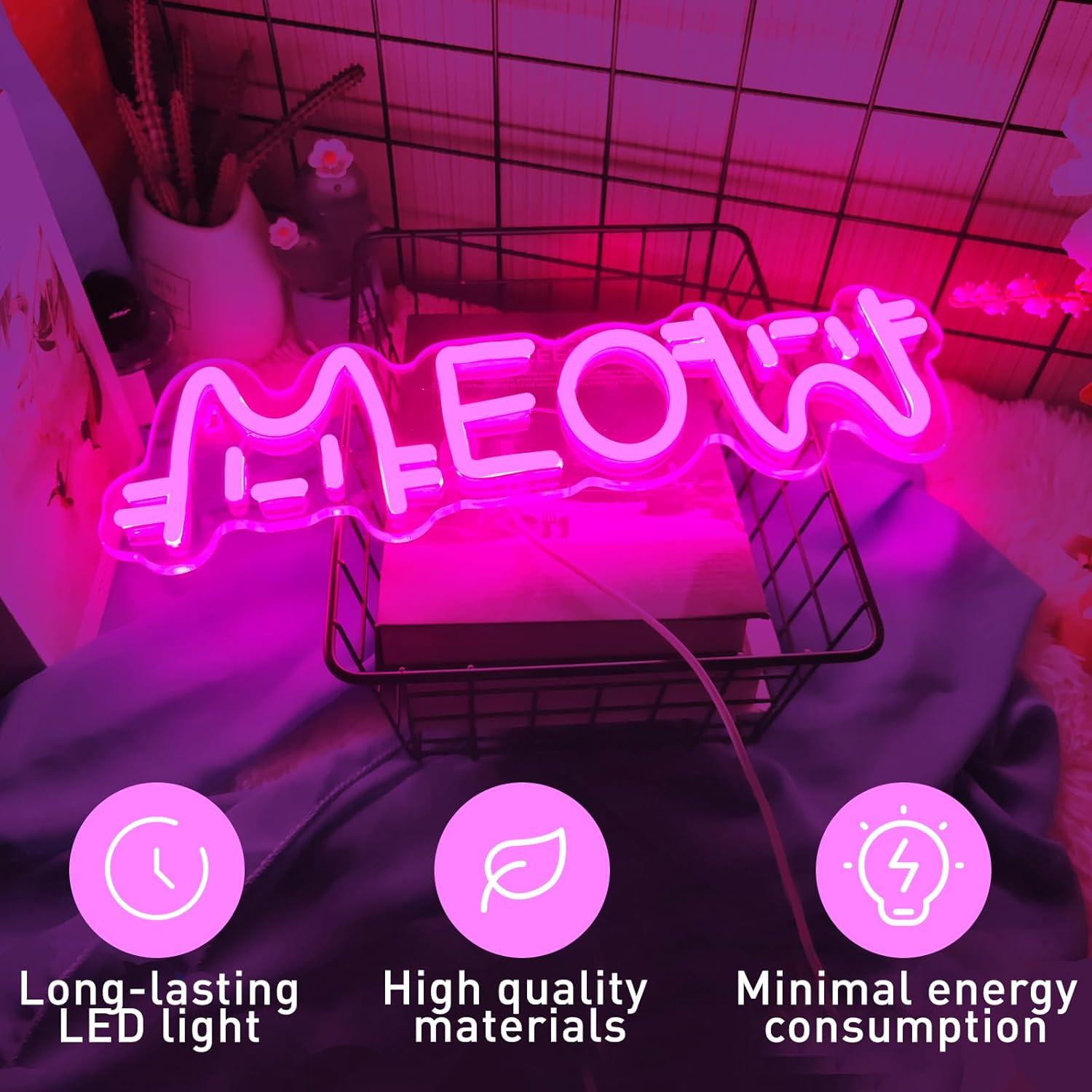 Meow Neon Sign Cat USB Powered - Lighting Decor For Home 评论和价格